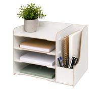 Relaxdays corbeille courrier A4, porte-stylo, 4 compartiments, blanc