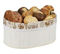 Relaxdays Corbeille De Pain En Bambou, Ovale, Design Paris, Garniture Tissu Amovible, Hxlxp : 16 X 34 X 24 Cm, Blanc