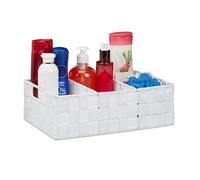 Relaxdays Corbeille de Rangement avec Compartiments, Stockage cosmétique, Salle de Bain, poignées, 10x32x21 cm, Blanc