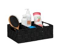 Relaxdays Corbeille de Rangement avec Compartiments, Stockage cosmétique, Salle de Bain, poignées, 10x32x21 cm, Noir