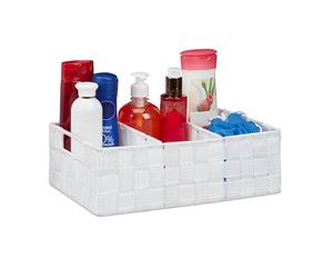 Relaxdays Corbeille de Rangement avec Compartiments, Stockage cosmétique, Salle de Bain, poignées, 10x32x21 cm, Blanc