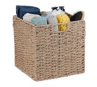 Relaxdays Corbeille de Rangement en zostère, Design tressé, panière pour Salle de Bain, HxLxP : 30x30x30 cm, Nature