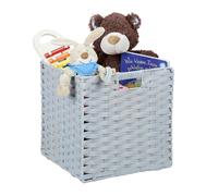 Relaxdays Corbeille de rangement plastique tressé, Panier poignée étagère Organiseur vintage, 31x32x30 cm, gris