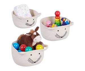 Relaxdays Corbeille de Rangement pour Enfant, Lot de 3, Design Souris, 3 Tailles, panière à Jouets, Blanc - Noir