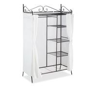 Relaxdays COUNTRY dressing métal 172×105×45 cm (HxLxP), armoire style champêtre avec rideau en tissu, noir/blanc