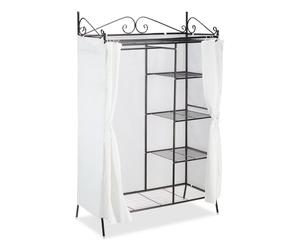 Relaxdays COUNTRY dressing métal 172×105×45 cm (HxLxP), armoire style champêtre avec rideau en tissu, noir/blanc
