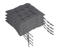 Relaxdays Coussins de Chaise Lot de 4, 40x40 cm, matelassés avec Liens, Housse Polyester, Anthracite