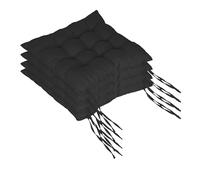 Relaxdays Coussins de Chaise, Lot de 4, 40x40 cm, matelassés avec Liens, intérieur & extérieur, Housse Polyester, Noir