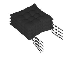 Relaxdays Coussins de Chaise, Lot de 4, 40x40 cm, matelassés avec Liens, intérieur & extérieur, Housse Polyester, Noir
