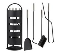 Relaxdays Couverts de cheminée 5 pcs noir/argent