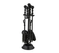 Relaxdays Couverts de cheminée, Lot de 5 pièces, tisonnier, Pelle & Balai à Cendres, Pince, Support, pour poêle, Noir