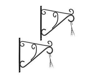 Relaxdays Crochet Suspension Plantes, Lot de 2, Support Mural, HxLxP: 28x30x2 cm, extérieur & intérieur, Fer, Noir