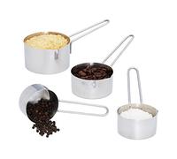 Relaxdays Cuillère doseuse en lot de 4, inox, cup mesure avec poignée, lave-vaisselle, mesures américaines, argenté