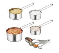 Relaxdays Cuillère et Tasse doseuse, lot Pratique de 8, Acier Inoxydable, données en ML, en tbsp/TSP, en Cup, argentée