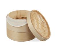Relaxdays Cuiseur vapeur bambou 2 étages 20,5 cm