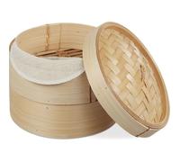 Relaxdays cuiseur vapeur bambou panier asiatique avec 2 étages pour Dim Sum riz bamboo steamer Ø 20 5 cm nature