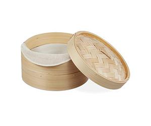 Relaxdays cuiseur vapeur bambou, panier asiatique avec 2 étages, pour Dim Sum, riz, bamboo steamer, Ø 26 cm, nature