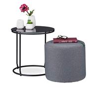 Relaxdays d’appoint avec Tabouret,ottomane, Table Basse avec Pouf, Peu encombrant, HxD 40x40 cm, Noir et Gris, métal, Polyester, Verre, 40 x 40 x 40 cm
