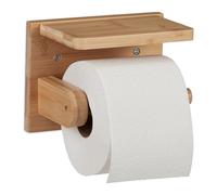 Relaxdays Dérouleur Papier Toilette avec Mini étagère, pour Portable & lingettes, en Bambou, HxLxP : 12x16x10 cm, Nature