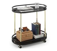 Relaxdays desserte, 2 étages, Verre et métal, 4 roulettes, Noir/doré | chariot de cuisine, H x L x P : 77,5 x 72 x 42 cm