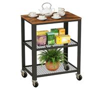 Relaxdays Desserte 3 Niveaux Aspect Bois à roulettes, Cuisine/Maison/Bureau, H×L×P 77,5×60×40 cm métal Brun-Noir