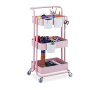 Relaxdays Desserte à roulettes 3 niveaux 2 freins multi-usage pour cuisine & bureau en métal HLP : 86x38x39cm rose