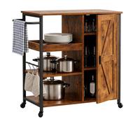 Relaxdays Desserte avec placard, 4 étages, HxLxP 85x80x37 cm, style industriel, chariot roulettes&crochets, noir/marron