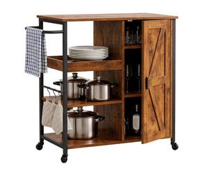 Relaxdays Desserte avec placard, 4 étages, HxLxP 85x80x37 cm, style industriel, chariot roulettes&crochets, noir/marron