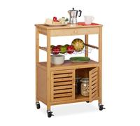 Relaxdays Desserte de cuisine bambou, Chariot de service, plan travail, roulettes, HxlxP 82 x 59,5 x 35 cm, nature