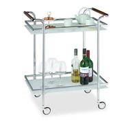 Relaxdays Desserte de Cuisine verre opale, 2 étages, Table Roulante, Chariot de Service, roulettes, 85x66x43 cm, argent