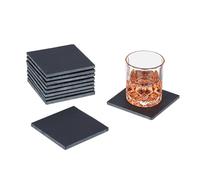 Relaxdays Dessous de Verre en Ardoise, Lot de 10, Supports carrés, H x L : 10 x 10 cm, pour Boissons, Anthracite