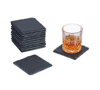 Relaxdays Dessous de Verre, Lot de 12, sous-Verres carrés, 10x10 cm, pour Boissons, raclette, en Ardoise, Anthracite
