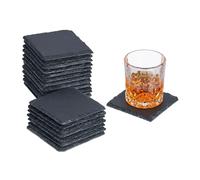 Relaxdays Dessous de verre en ardoise carrés 10x10 cm Lot de 20 Anthracite