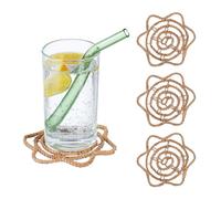 Relaxdays Dessous de Verre, Lot de 4, Feuille de Palmier, pour Tasses & jarres, Design bohème, LxP : 10x10 cm, Nature