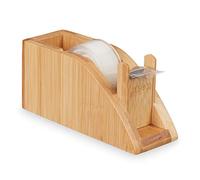Relaxdays Dévidoir à rouleau adhésif bureau bambou,2x distributeur de bande adhésif rouleau de 25 mm, bricolage, naturel