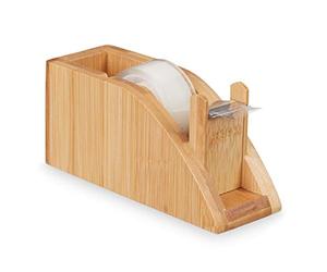 Relaxdays Dévidoir à rouleau adhésif bureau bambou,2x distributeur de bande adhésif rouleau de 25 mm, bricolage, naturel