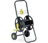 Relaxdays dévidoir de tuyau 45m, enrouleur de tuyau mobile pour jardin & balcon, avec guide de tuyau, 76,5x44x41 cm, gris-jaune