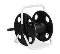 Relaxdays Dévidoir de Tuyau, pour 30 m de Tuyau 1/2", Acier, Plastique, Support, HxLxP: 38 x 42 x 31 cm, Noir-Blanc