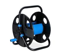 Relaxdays Dévidoir, pour Tuyau de 30 m 1/2", Acier, Plastique, Support, HxLxP : 38 x 42 x 31 cm, Noir - Bleu