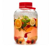 Relaxdays Distributeur boissons froides 10 L en verre, robinet, couvercle, poignée, transparent/rouge