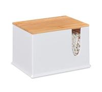 Relaxdays Distributeur Coton-tiges, Acrylique, Bambou, Grande boîte, Rangement, Salle de Bain, Blanc/Nature