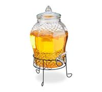 Relaxdays Distributeur de Boisson, avec Support et Robinet, 8 litres, pour Votre Limonade, Transparent