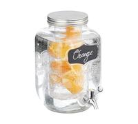 Relaxdays Distributeur de Boisson, avec Tube pour Fruits, 4 litres, Robinet et Couvercle, Transparent