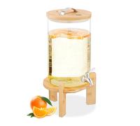 Relaxdays Distributeur de Boisson Chaude ou Froide, Support en Bambou, thermomètre, 8 litres, Transparent/Nature