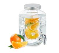 Relaxdays Distributeur de Boisson, en Verre, avec Compartiment et Couvercle, Volume : 4 litres, Transparent