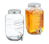Relaxdays Distributeur de Boisson, Lot de 2, Volume : 3,5 litres, avec Robinet et Couvercle, Transparent