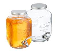Relaxdays Distributeur de Boisson, Lot de 2, Volume : 4 litres, Robinet et Couvercle, pour la Limonade, Transparent