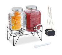 Relaxdays Distributeur de Boisson, Lot de 2, Volume de Chaque : 4 litres, Support, Robinet, Transparent