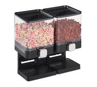 Relaxdays Distributeur de céréales double, rangement pour muesli, cornflakes, fruits secs, bonbons, riz, plastique, noir
