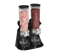 Relaxdays Distributeur de céréales double, rangement pour muesli, cornflakes, fruits secs, bonbons, riz, plastique, noir
